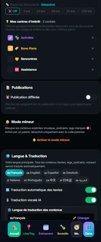 GeoTag — Filtres et centres d'intérêt
