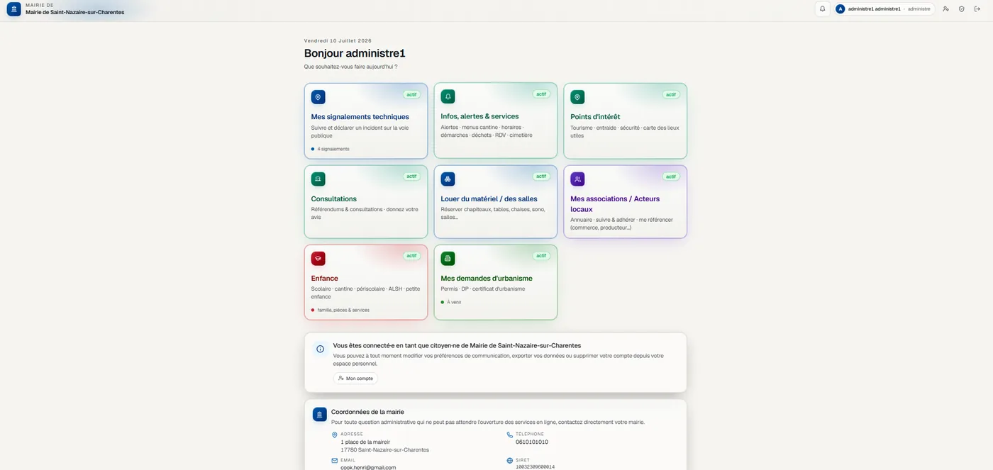 Vision Pro Collectivité — espace administré, tableau de bord des services de la mairie