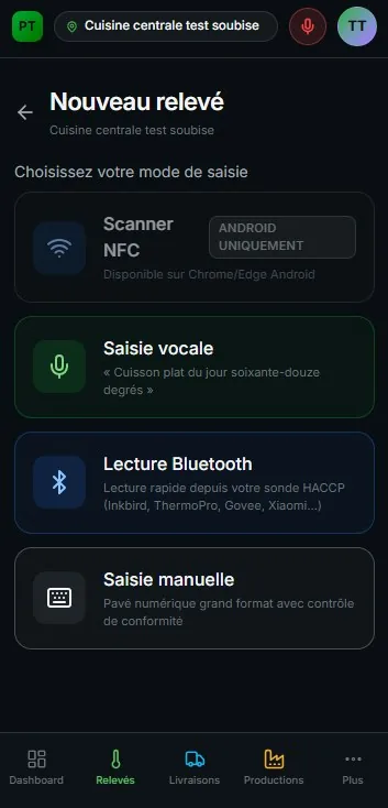 Saisie de relevé — Plat Témoin