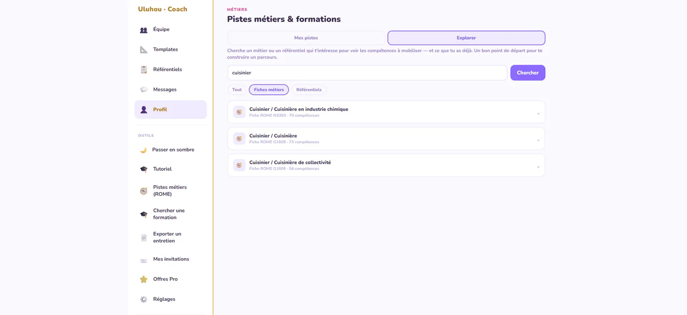 Uluhou — métiers suggérés et taux de couverture des compétences