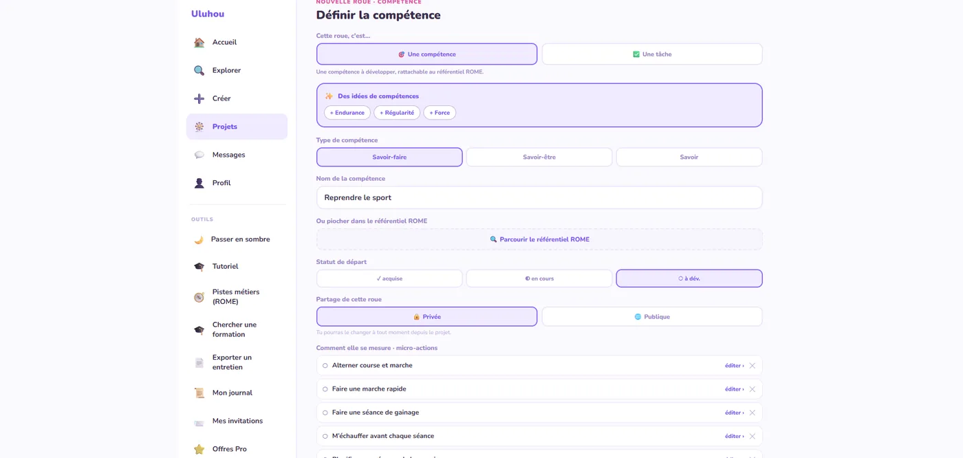 Uluhou — définir une compétence, son type et ses micro-actions