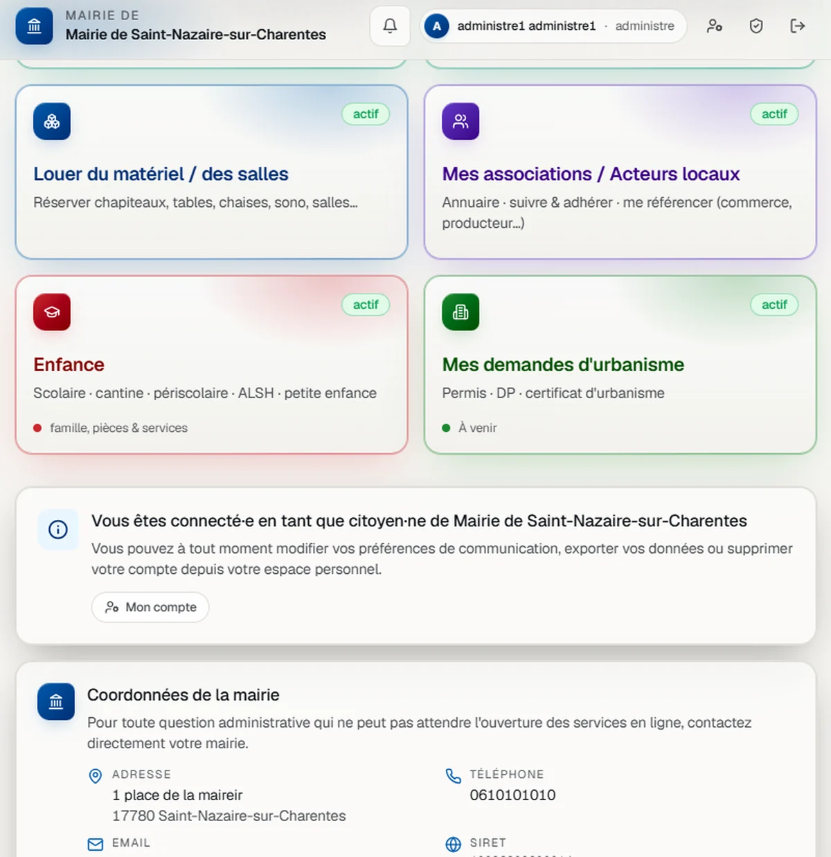 Espace administré : réservations, enfance et urbanisme dans Vision Pro Collectivité