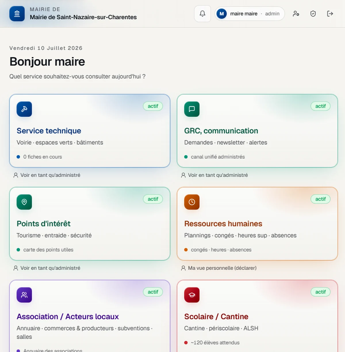 Espace maire : tableau de bord des services municipaux dans Vision Pro Collectivité