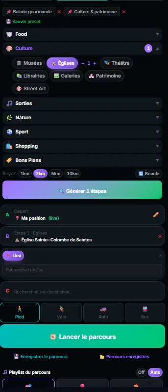 Le générateur de parcours audio sur mobile
