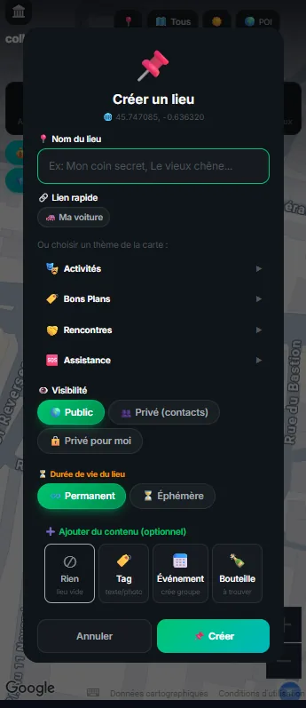 Créer un lieu sur mobile